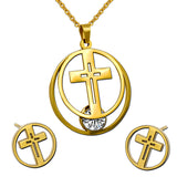 GOLD/STEEL with ZIRCONIA + TWO CIRCULARS WITH INTERNAL CUT CROSSES AND DIAMONDS SET