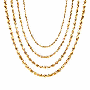 ASON 10pcs/bulk long necklace collar 3mm*45cm & 4mm*45cm twisted matching chain steel color & gold color stainless steel necklace wholesale