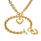 Sweet Gold - toned Heart - pendant Jewelry Set (Necklace and Bracelet) - Customize only