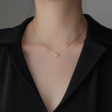 Elegant Silver - toned Solitaire Diamond Pendant Necklace - Customize only