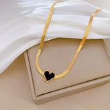 Simple Gold - toned Rope - chain Necklace with Black Heart Pendant - Customize only