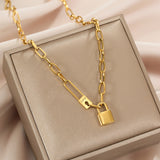 Trendy Gold - toned Padlock Pendant Link Necklace - Customize only