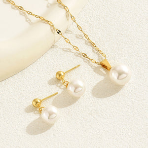 Elegant Gold - chain Necklace with Pearl Pendant and Matching Pearl Earrings - Customize only