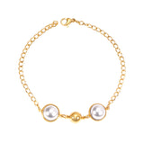 Gold White Pearls with Steel Beads Bracelet 20cm