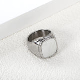 Casting process sticky white oversized shell ring square polished stainless steel ring