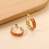 C-Shape with Two Grips Rectangle White/Purple/Green/Orange/Mixed/Pink Zirconium Earrings 6.8*21mm Steel Color/Golden Color