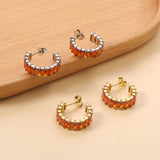 C-Shape with Two Grips Rectangle White/Purple/Green/Orange/Mixed/Pink Zirconium Earrings 6.8*21mm Steel Color/Golden Color