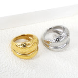 PVD plating process 18k gold stainless steel double layer hammered glossy ring stainless steel ring