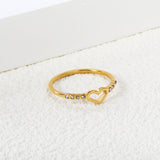 Stainless steel with zirconium glossy love ring plated 18k gold vintage heart shaped hand jewelry love ring wholesale