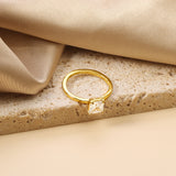 Thin Band & Large Square Clear Diamond Ring