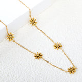 5 9mm three-dimensional six-petal flower necklace 40+5cm+6mm round plate Gold color