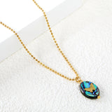 10.4*14.3mm Oval Abalone Shell with Butterfly Pendant Necklace 1.5mm*45+5cm+6mm Round Plaque Gold Color