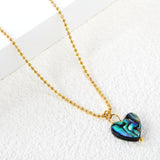 12.2*11.5mm heart-shaped abalone shell pendant necklace 1.5mm*45+5cm+6mm round plate Gold color