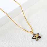 13.2mm Star Abalone Shell with Eyes White Diamond Pendant Necklace 1.5mm*45+5cm+6mm Round Plaque Gold Color