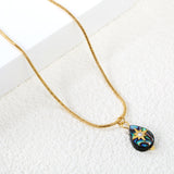 9.3*13mm Teardrop Abalone Shell with Octopus White Diamonds Pendant Necklace 1.3mm*45+5cm+6mm Round Plaque Gold Color