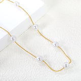 7pcs 8mm white pearl beads necklace 1.2mm*42+5cm gold color