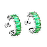 C-Shape with Two Catch Baguette White&Purple&Green&Mixed Diamond Stud Earrings 6.8*21mm