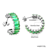 C-Shape with Two Catch Baguette White&Purple&Green&Mixed Diamond Stud Earrings 6.8*21mm