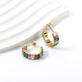 C-Shape with Two Grips Rectangle White/Purple/Green/Orange/Mixed/Pink Zirconium Earrings 6.8*21mm Steel Color/Golden Color