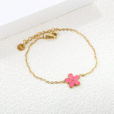 12mm Cherry Blossom with Pink Drip Oil Bracelet Cross 0.4mm*17+3cm+6mm Round Plaque GOLDEN