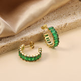 C-Shape with Two Catch Baguette White&Purple&Green&Mixed Diamond Stud Earrings 6.8*21mm