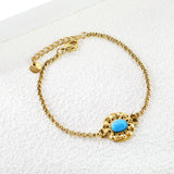 15.5mm Round Cake with 6*8.3mm Oval Bluestone Bracelet 17+3cm Gold color