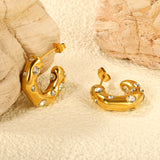 Half round earrings with white diamonds 5.6*high 18.3mm gold color