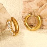 Round with 5 round white diamonds/mixed diamonds ear clips 5*21.6mm gold color