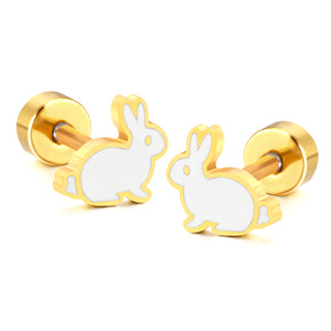 Screw plug 0.8*8mm needle bunny with white drip earrings 7*6.7mm gold color