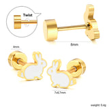 Screw plug 0.8*8mm needle bunny with white drip earrings 7*6.7mm gold color