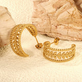 C-shaped flower earrings Th1.8*W11*H26mm Gold color