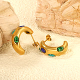 Semi-circle with 4 mixed color turquoise earrings 4*7.4*22.2mm gold color