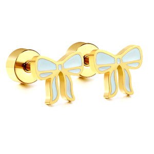 Screw plug 0.8*8mm pin bow with blue drop earrings 6.3*5.6mm gold color