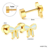 Screw plug 0.8*8mm pin bow with blue drop earrings 6.3*5.6mm gold color