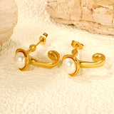 17.8mm Shaped Square Open Hole Earrings with 7mm White Pearls Gold Color