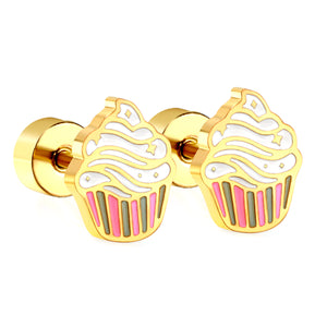 Screw plug 0.8*8mm pin cake cups with mixed color drop earrings 5.8*7.4mm gold color