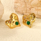 Crooked Heart Mixed Color Diamond Earrings 19.7*20mm Gold Color