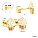 Screw plug 0.8*8mm pin cake cups with mixed color drop earrings 5.8*7.4mm gold color