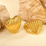 Surface more vertical stripes in the shape of a love heart stud earrings