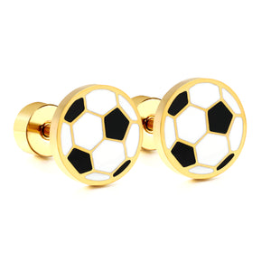 Screw plug 0.8*8mm pin soccer ball with mixed color oil drip earrings 7.3mm gold color