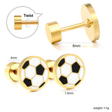 Screw plug 0.8*8mm pin soccer ball with mixed color oil drip earrings 7.3mm gold color