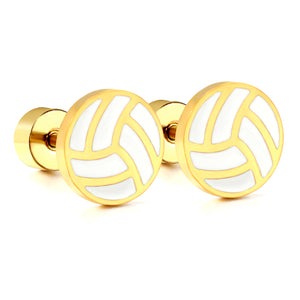 Screw plug 0.8*8mm pin volleyball with white drip earrings 7.4mm gold color