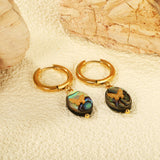 2.5*12.2mm circle + 10.4*14.3mm oval abalone shell with butterfly earrings gold color