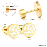 Screw plug 0.8*8mm pin volleyball with white drip earrings 7.4mm gold color