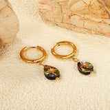 2.5*12.2mm circle + 9.3*13mm teardrop abalone shell with octopus white diamonds earrings Gold color