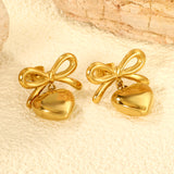 19.7*12.4mm Bow+13mm Heart Stud Earrings Gold Color