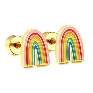 Screw plug 0.8*8mm pin rainbow with mixed color drop earrings 6.6*8mm gold color