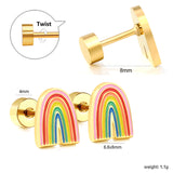 Screw plug 0.8*8mm pin rainbow with mixed color drop earrings 6.6*8mm gold color