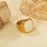 Casting process sticky white oversized shell ring square polished stainless steel ring