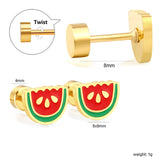 Screw plug 0.8*8mm needle watermelon with mixed color drop earrings 8*6mm gold color